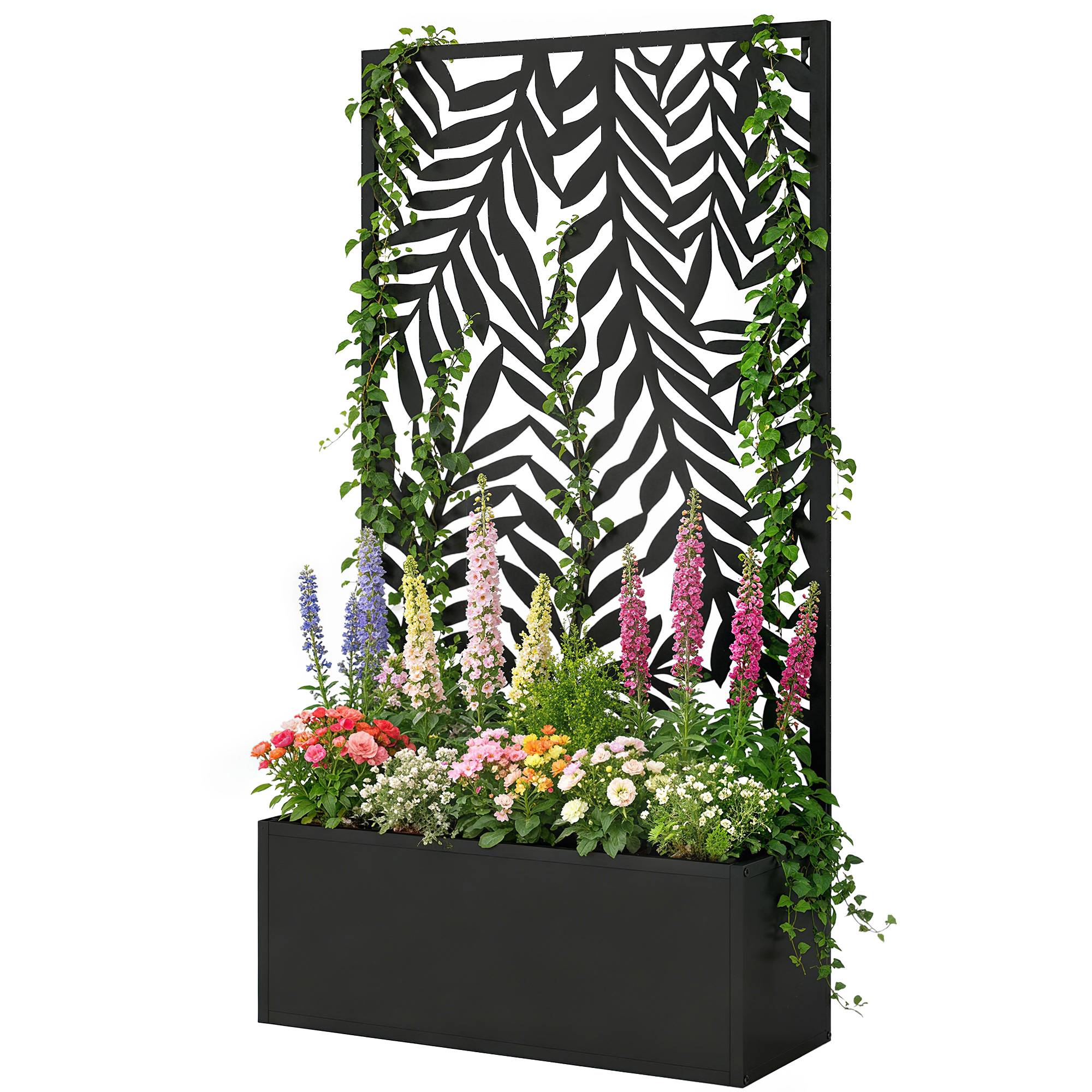 Jardinière avec treillis acier noir 61 x 23 x 113 cm - PANGIVO - Image 2