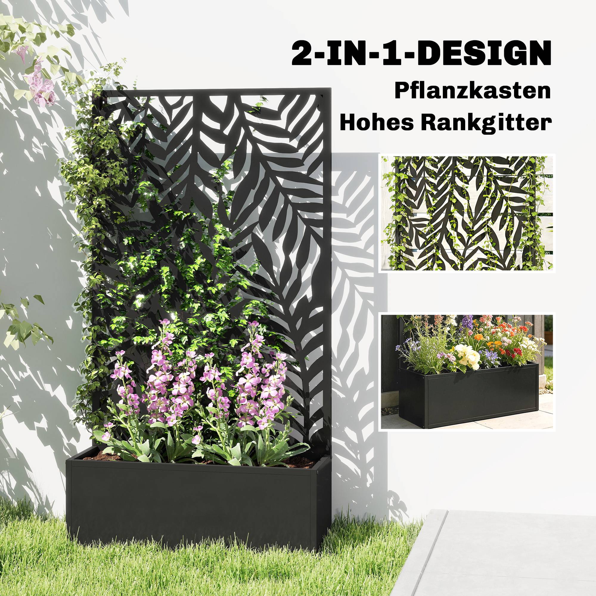 Jardinière avec treillis acier noir 61 x 23 x 113 cm - PANGIVO - Image 6