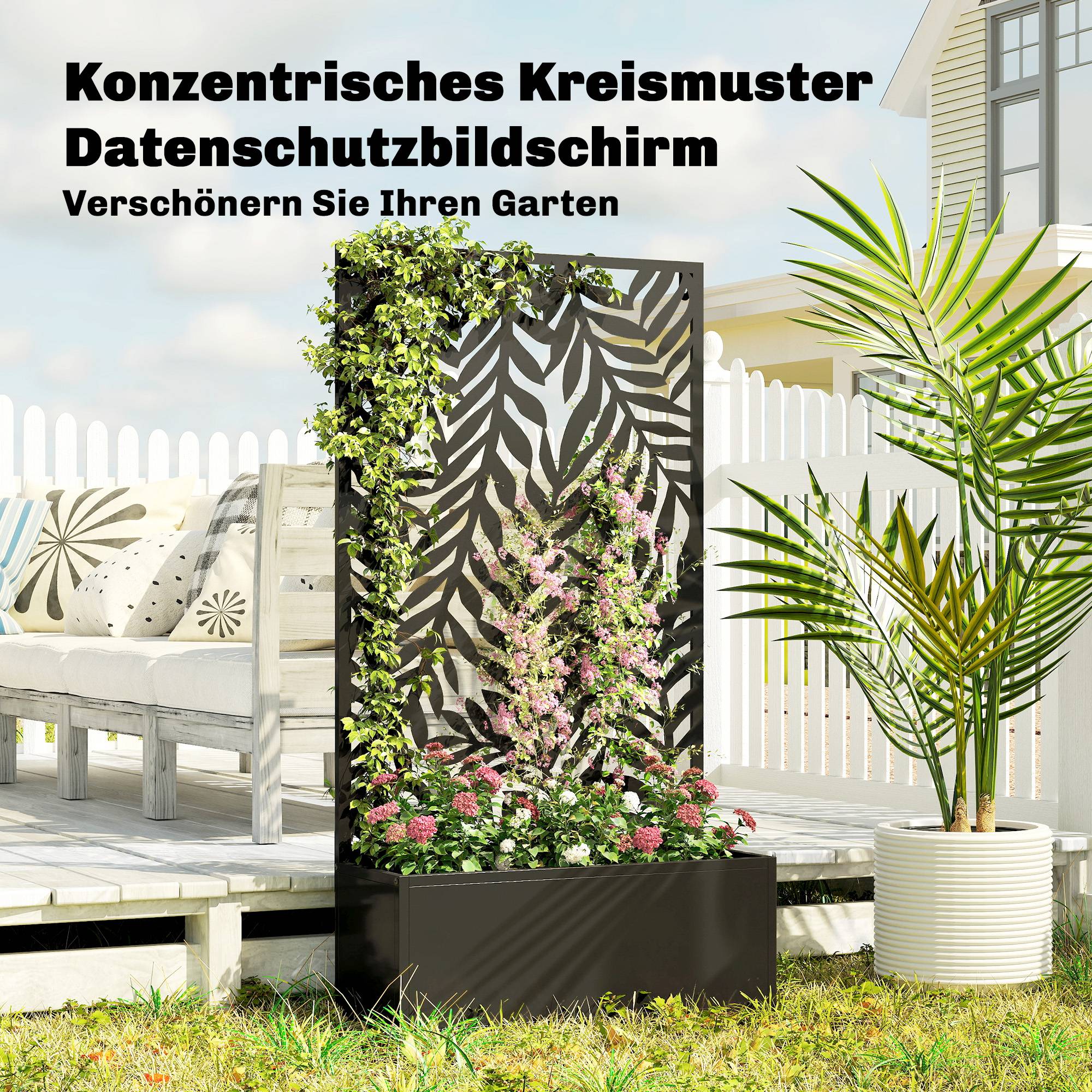 Jardinière avec treillis acier noir 61 x 23 x 113 cm - PANGIVO - Image 8