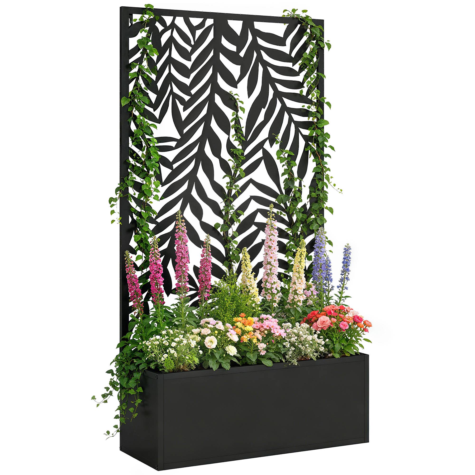 Jardinière avec treillis acier noir 61 x 23 x 113 cm - PANGIVO - Image 1