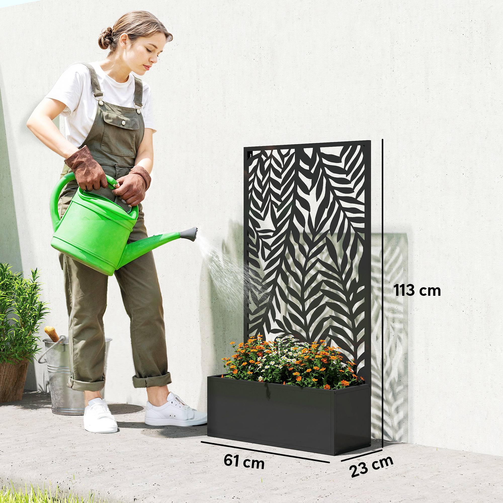 Jardinière avec treillis acier noir 61 x 23 x 113 cm - PANGIVO - Image 5