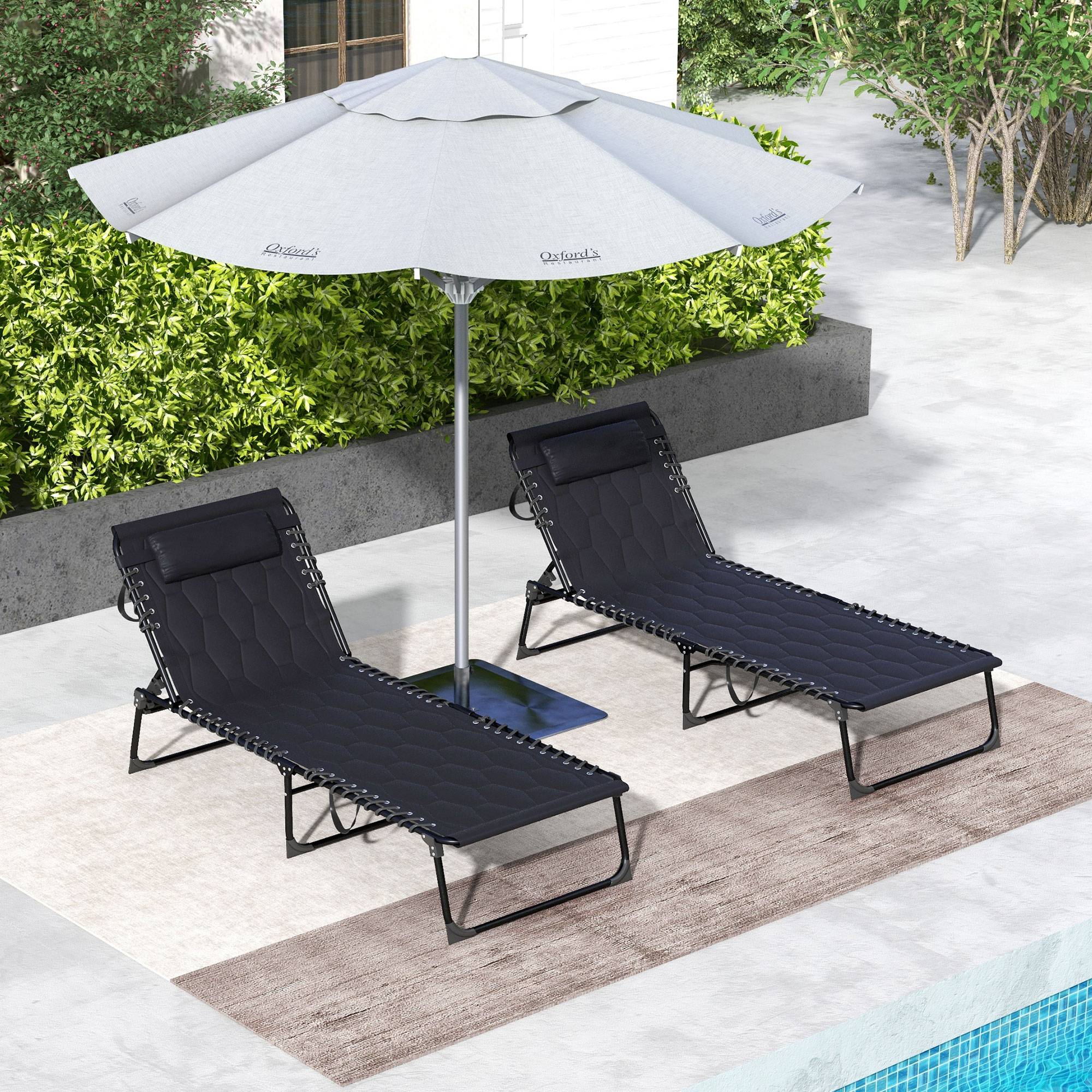 Outsunny - Lot de 2 transats bains de soleil pliables inclinables revêtement matelassé noir - Outsunny - Image 2