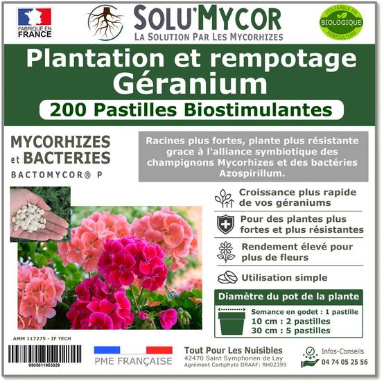 SoluMycor 200 Pastilles Biostimulantes Géraniums Semis et Plantation Favorise le Développement Racinaire - Image 1