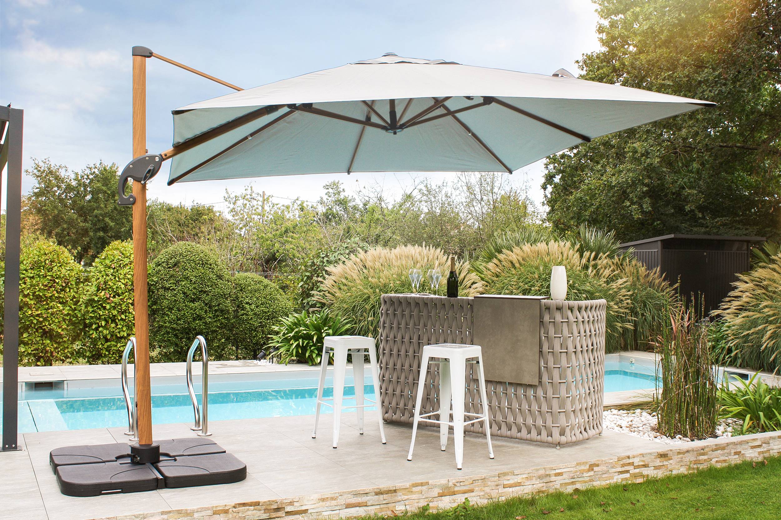 Dcb Garden - Parasol SEVILLA 250 cm en aluminium effet bois et toile polyester - DCB GARDEN - Image 3