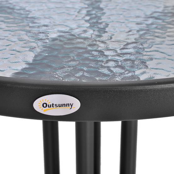 Table de jardin ronde avec plateau décoratif en verre trempé et structure en métal pour patio, terrasse, balcon ou salle à manger Ø60x70 cm Noir - Image 9