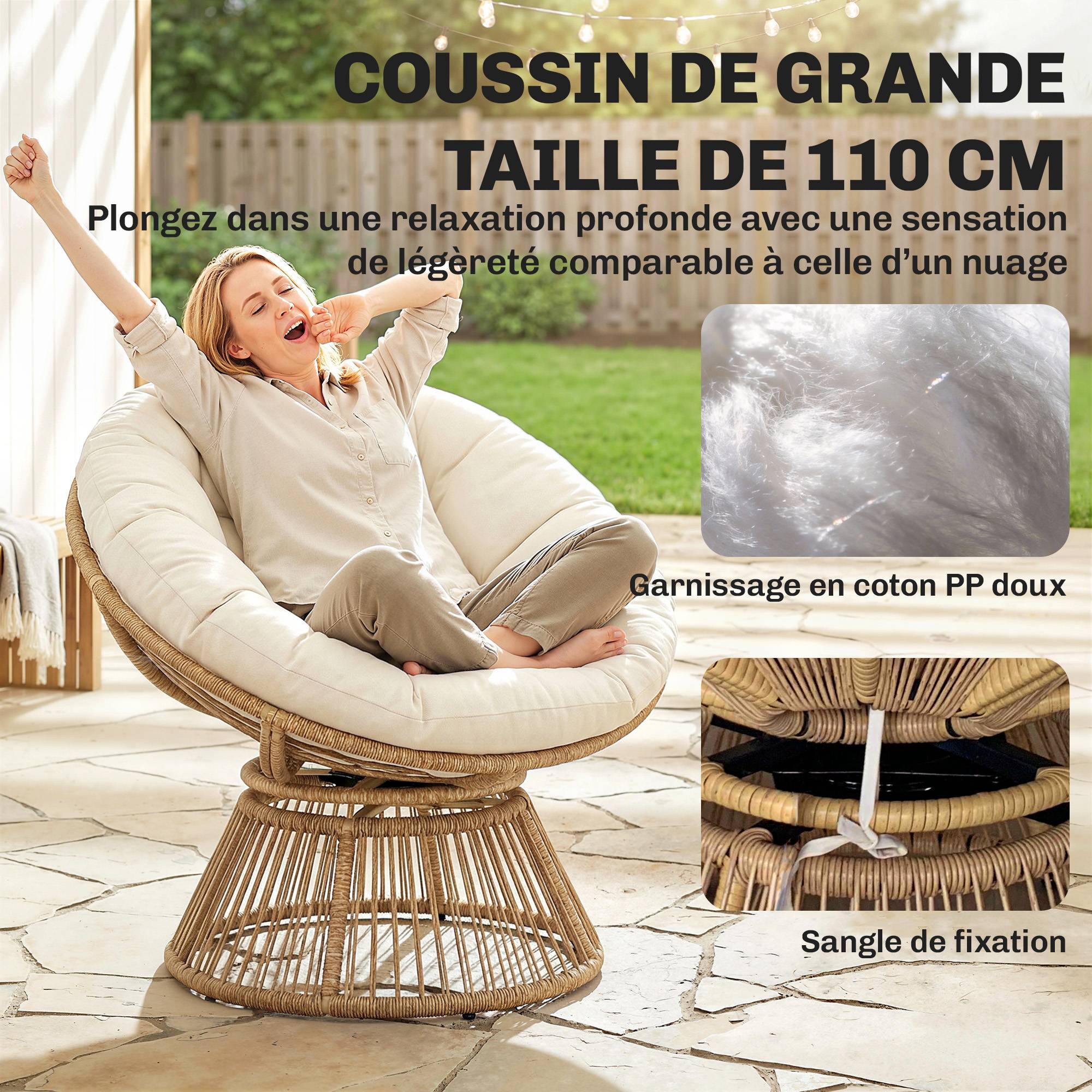 Fauteuil papasan pivotant polyrotin naturel 93 x 81 x 87 cm - PANGIVO - Image 8