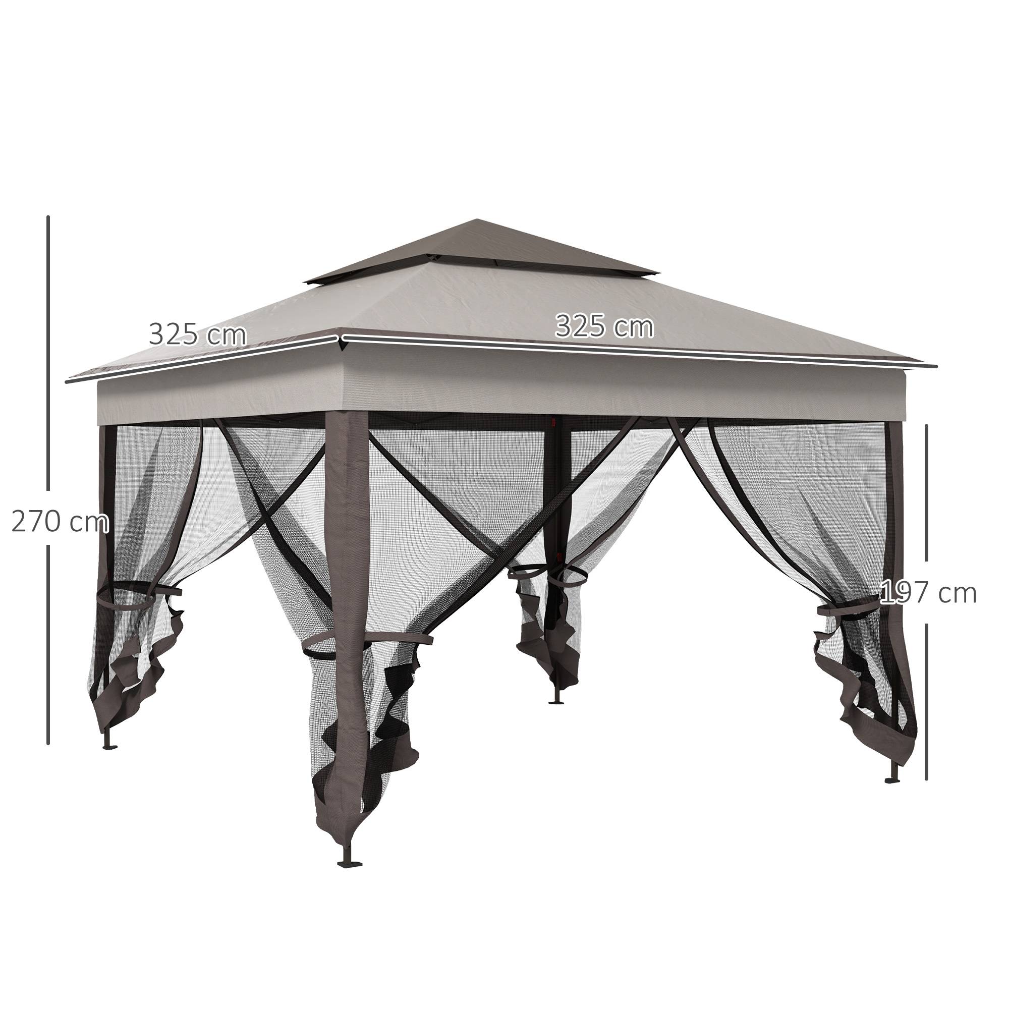 Tente gazebo pliable 3,3 x 3,3 m avec 4 parois latérales en maille anti-UV et sac de transport gris - Image 5