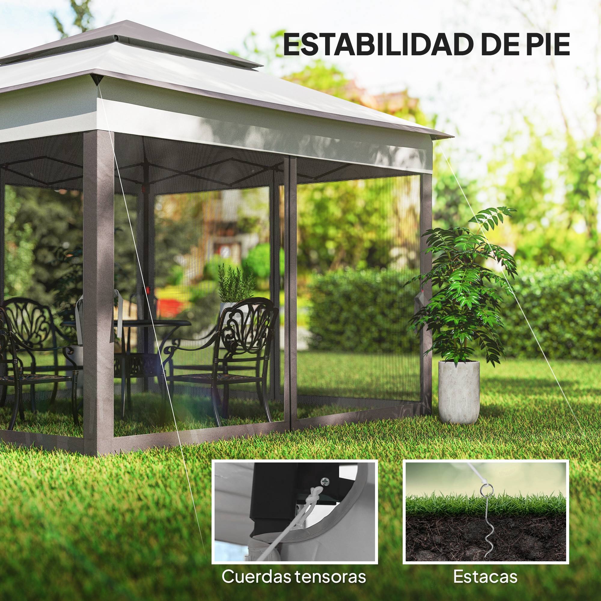 Tente gazebo pliable 3,3 x 3,3 m avec 4 parois latérales en maille anti-UV et sac de transport gris - Image 8