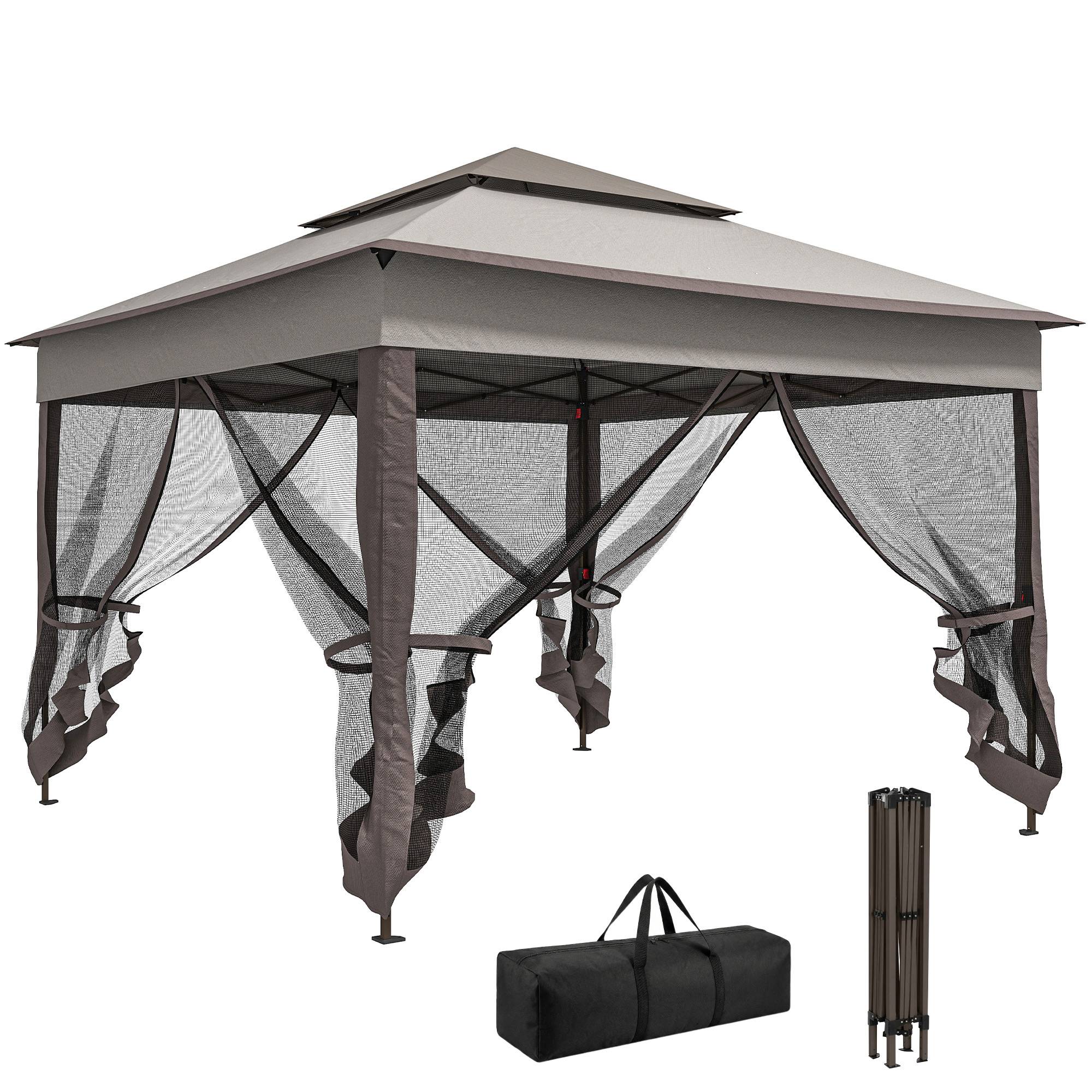 Tente gazebo pliable 3,3 x 3,3 m avec 4 parois latérales en maille anti-UV et sac de transport gris - Image 2