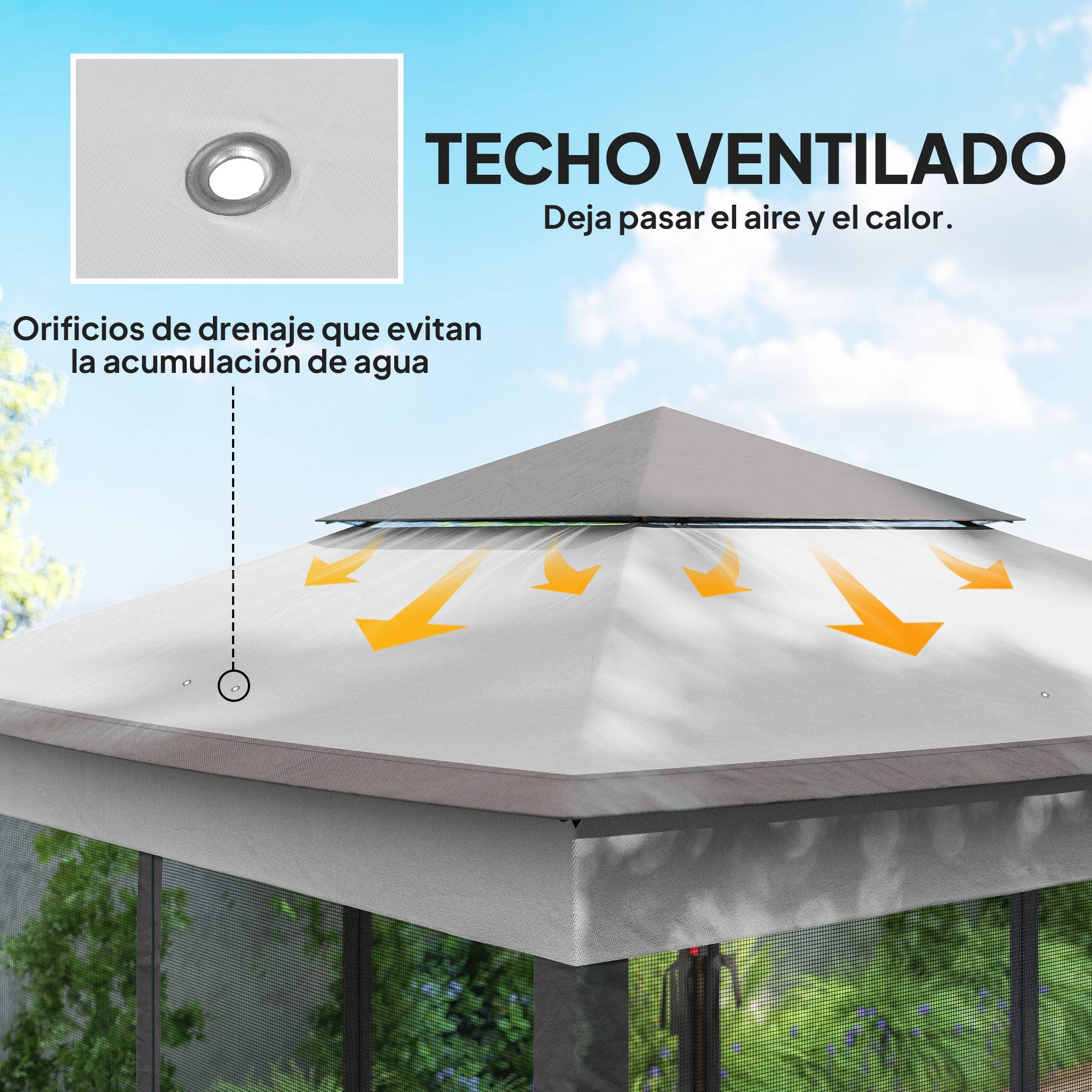 Tente gazebo pliable 3,3 x 3,3 m avec 4 parois latérales en maille anti-UV et sac de transport gris - Image 7