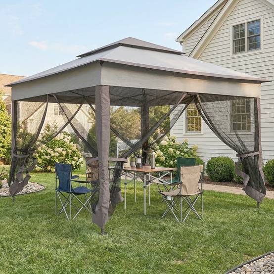 Tente gazebo pliable 3,3 x 3,3 m avec 4 parois latérales en maille anti-UV et sac de transport gris - Image 3
