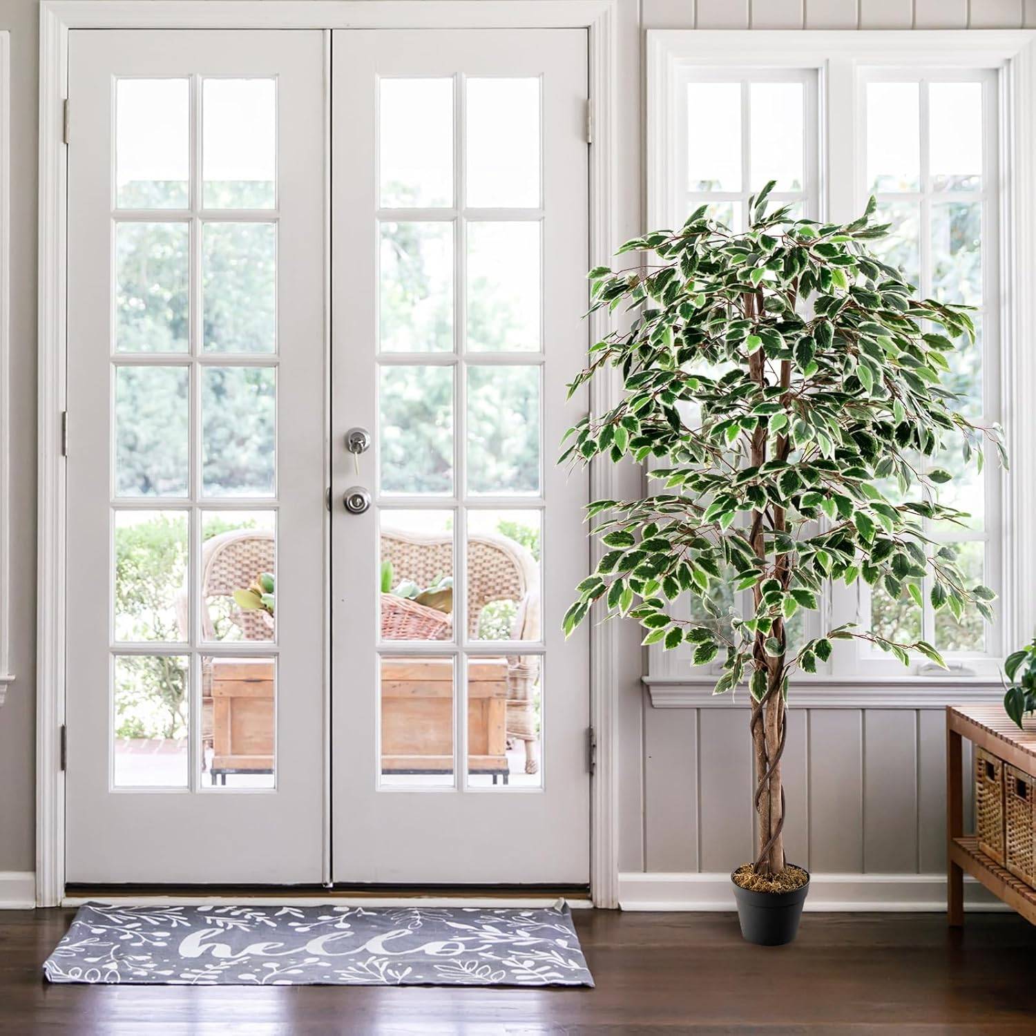 Plante Artificielle de 160CM avec Pot Rempli, Ficus Artificiel avec 1008 Feuilles Tronc Réaliste - Image 2