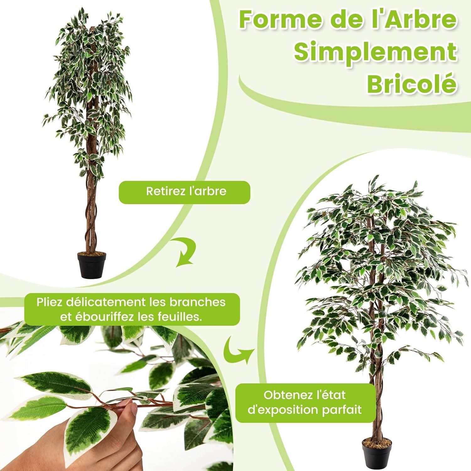Plante Artificielle de 160CM avec Pot Rempli, Ficus Artificiel avec 1008 Feuilles Tronc Réaliste - Image 4