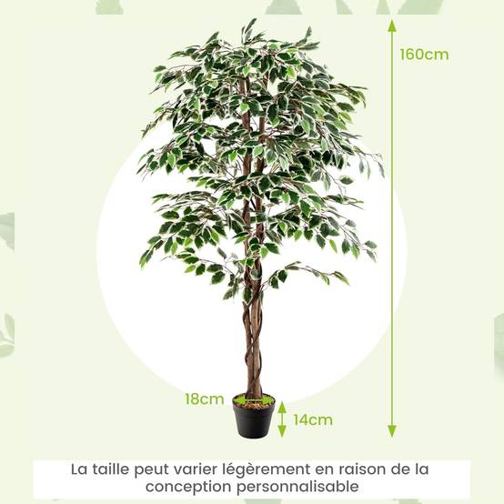 Plante Artificielle de 160CM avec Pot Rempli, Ficus Artificiel avec 1008 Feuilles Tronc Réaliste - Image 5