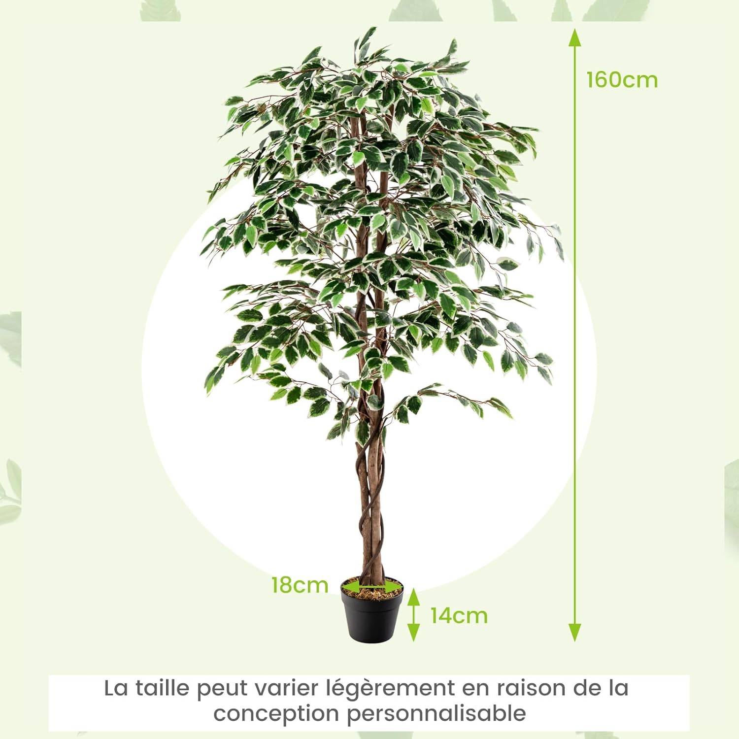 Plante Artificielle de 160CM avec Pot Rempli, Ficus Artificiel avec 1008 Feuilles Tronc Réaliste - Image 5