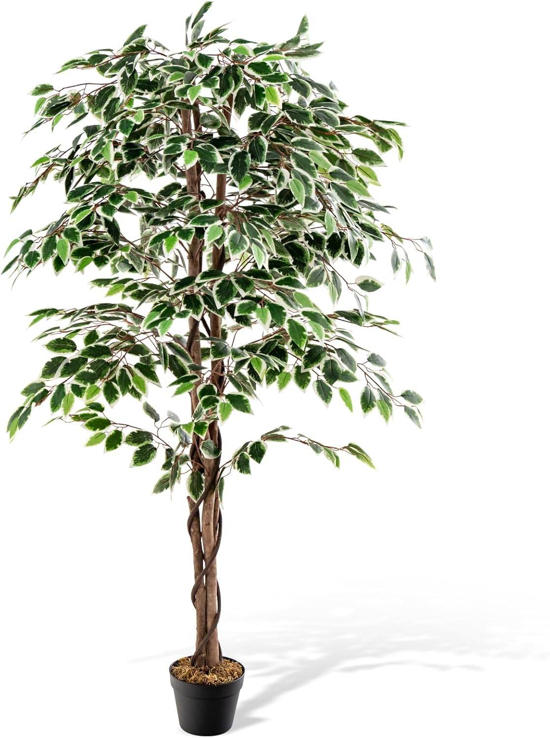Plante Artificielle de 160CM avec Pot Rempli, Ficus Artificiel avec 1008 Feuilles Tronc Réaliste - Image 1