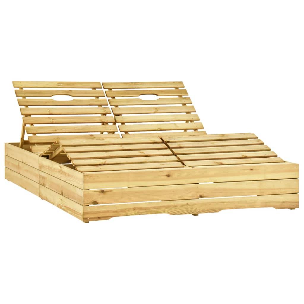 Helloshop26 - Transat chaise longue bain de soleil lit de jardin terrasse meuble d'extérieur double et coussins vert bois de pin imprégné - Image 2