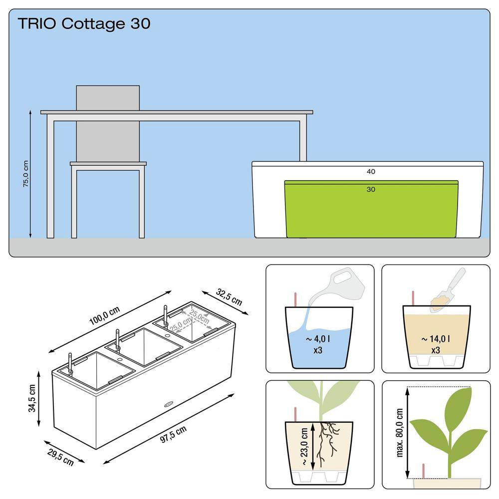 Lechuza - Pot Trio Cottage 30 - kit complet, blanc - 100 cm Lechuza - Image 4