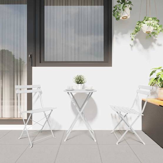 Vidaxl - Ensemble bistro pliant 3 pcs-Salons de jardin Blanc Acier - Image 4
