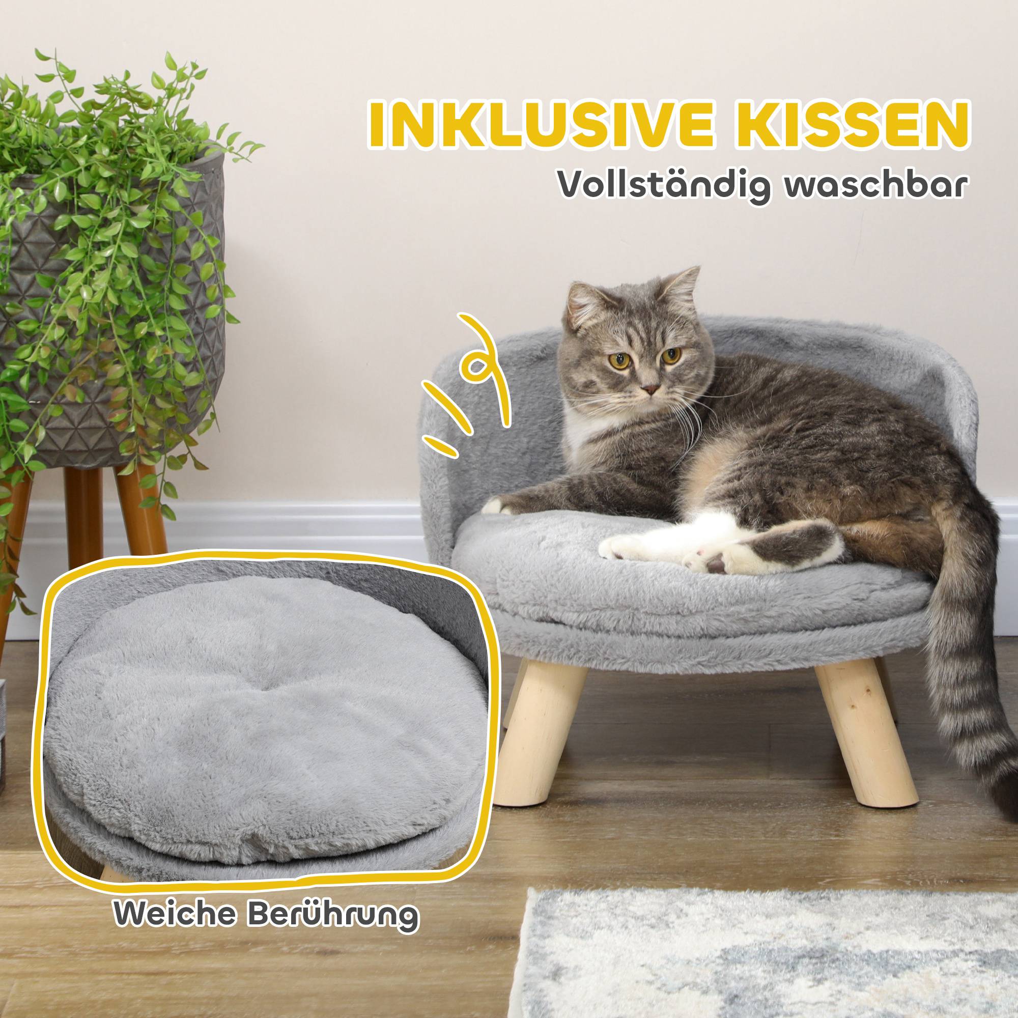 Lit pour chien et chat bois et peluche gris 40.5 x 40.5 x 33 cm - PANGIVO - Image 7