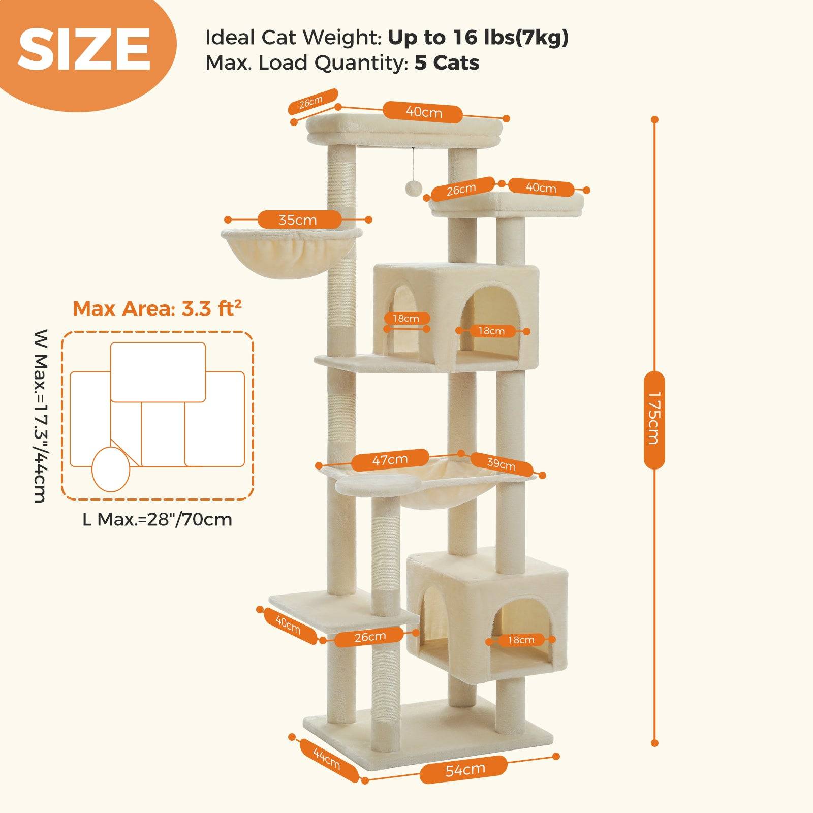 Arbre à Chat XXL avec 2 Grands Condos 175 cm Gris PAWZ Road - Image 6