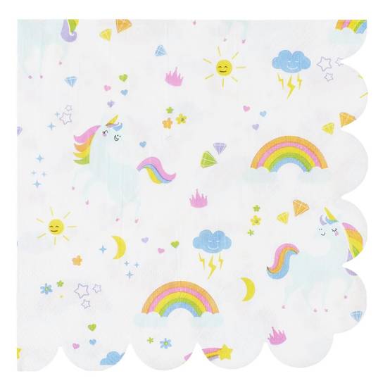 Party Time - Lot de 20 Serviettes en Papier "Licorne" 33x33cm Blanc - Image 1