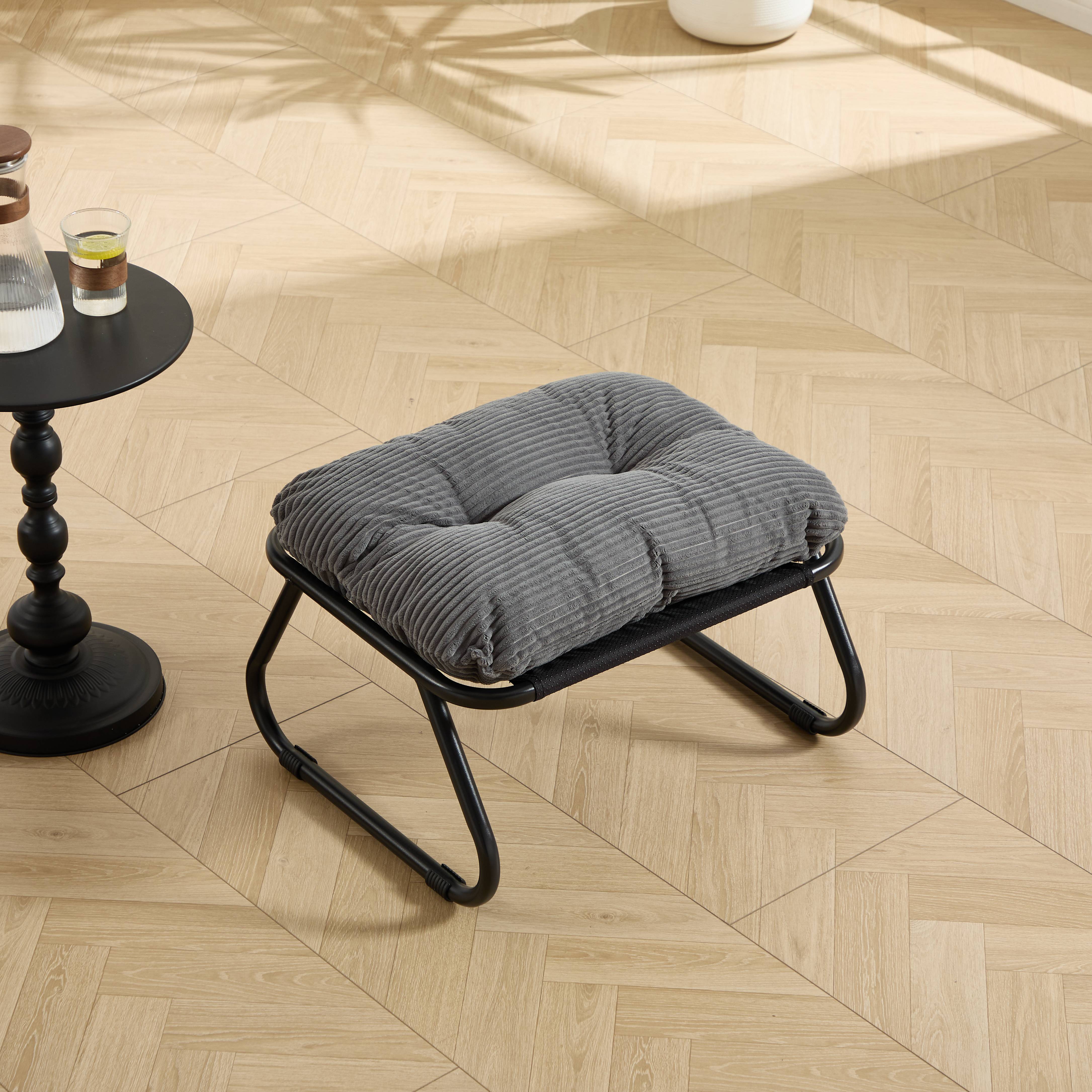 Fauteuil de terrasse inclinable avec ottoman cadre noir coussin gris confortable avec repose-pieds pour intérieur et extérieur - Image 8