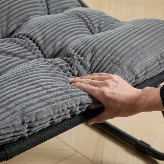 Fauteuil de terrasse inclinable avec ottoman cadre noir coussin gris confortable avec repose-pieds pour intérieur et extérieur - Image 5