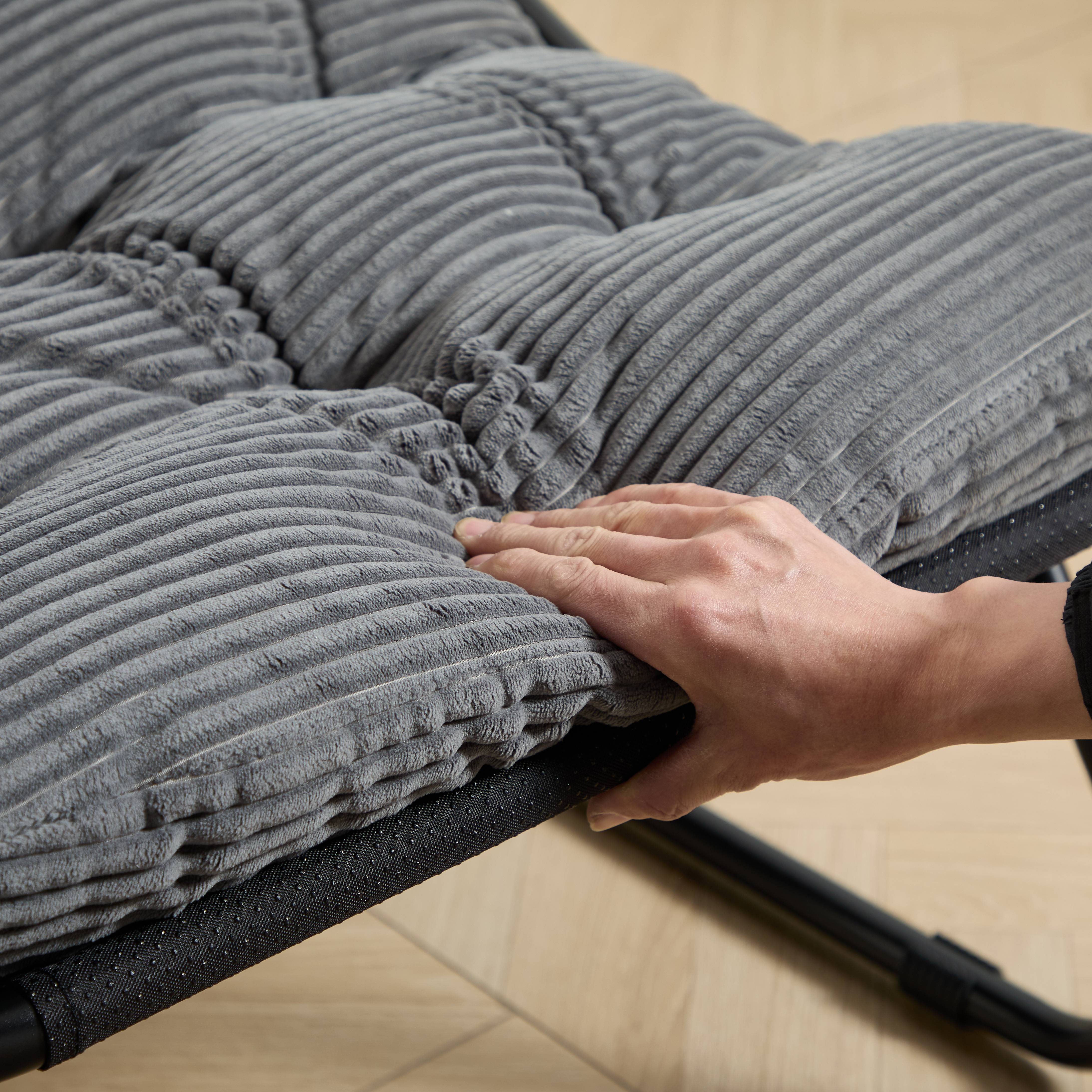 Fauteuil de terrasse inclinable avec ottoman cadre noir coussin gris confortable avec repose-pieds pour intérieur et extérieur - Image 5