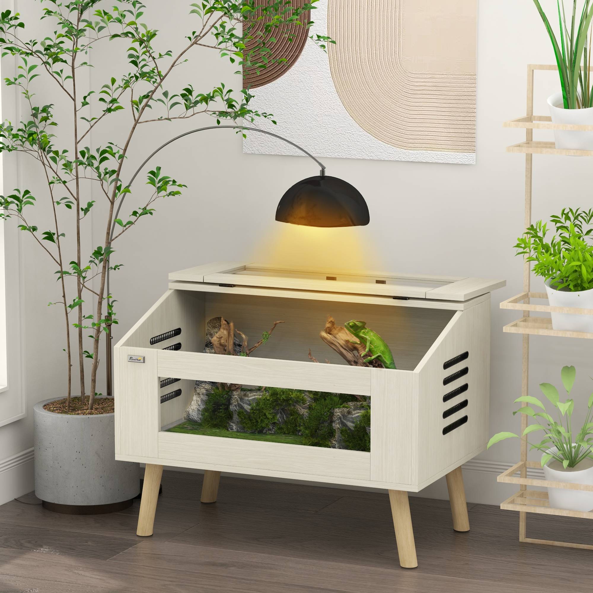 Terrarium pour reptiles, vivarium pour serpents 111L avec fenêtres en verre trempé, couvercle, 80 x 50 x 60 cm - Image 3