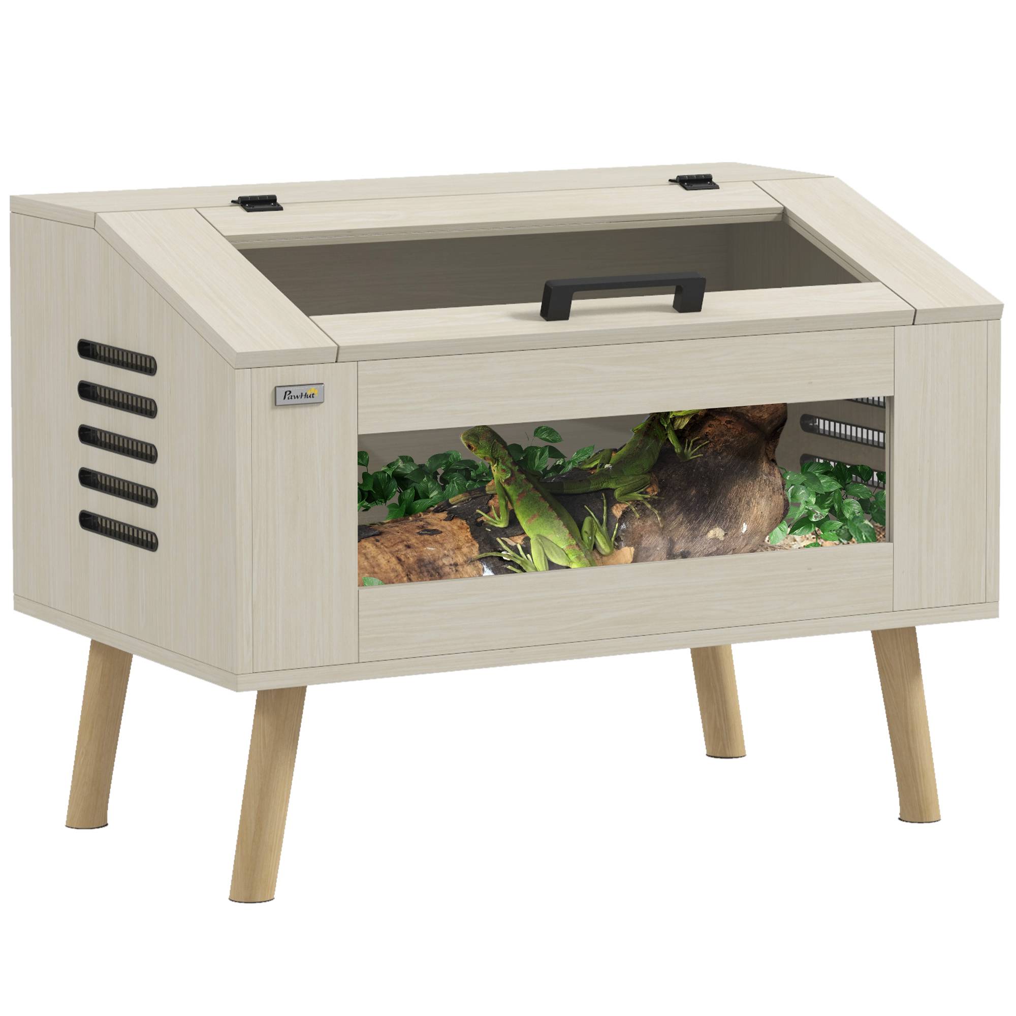 Terrarium pour reptiles, vivarium pour serpents 111L avec fenêtres en verre trempé, couvercle, 80 x 50 x 60 cm - Image 1