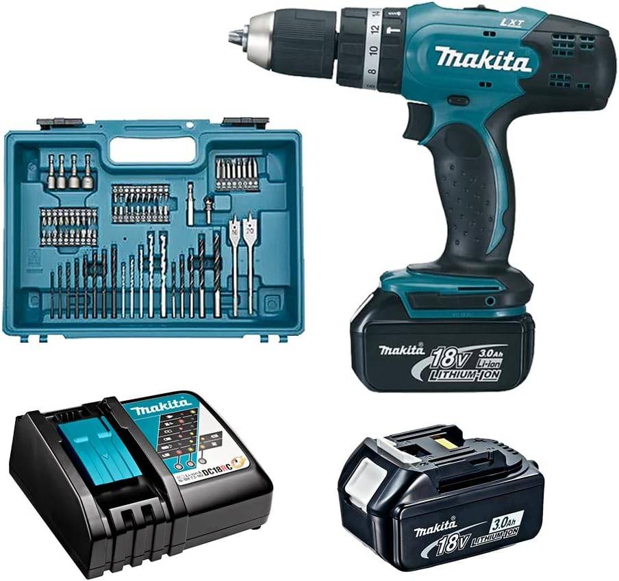 Makita - Perceuse- visseuse à percussion - 18 V - MAKITA - 3 Ah - 74 Accessoires - 2 batteries + chargeur - DHP453RFX4 - Image 1
