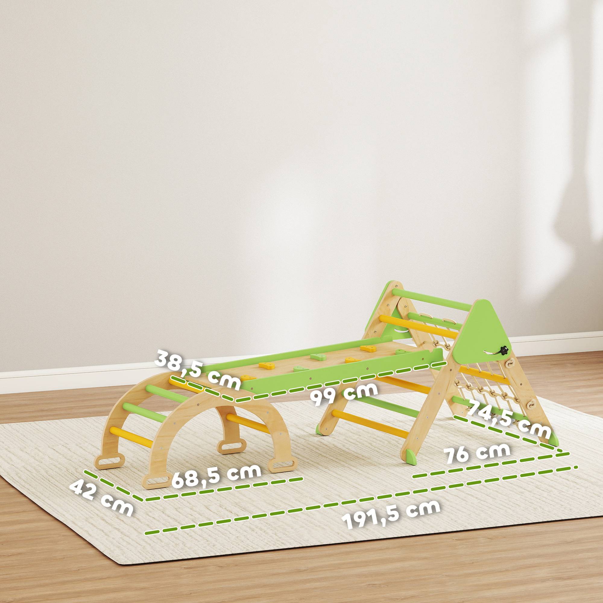 Triangle d'escalade enfants 8 en 1 avec rampe double face, arc d'escalade en bois avec toboggan & échelle, vert - Image 5