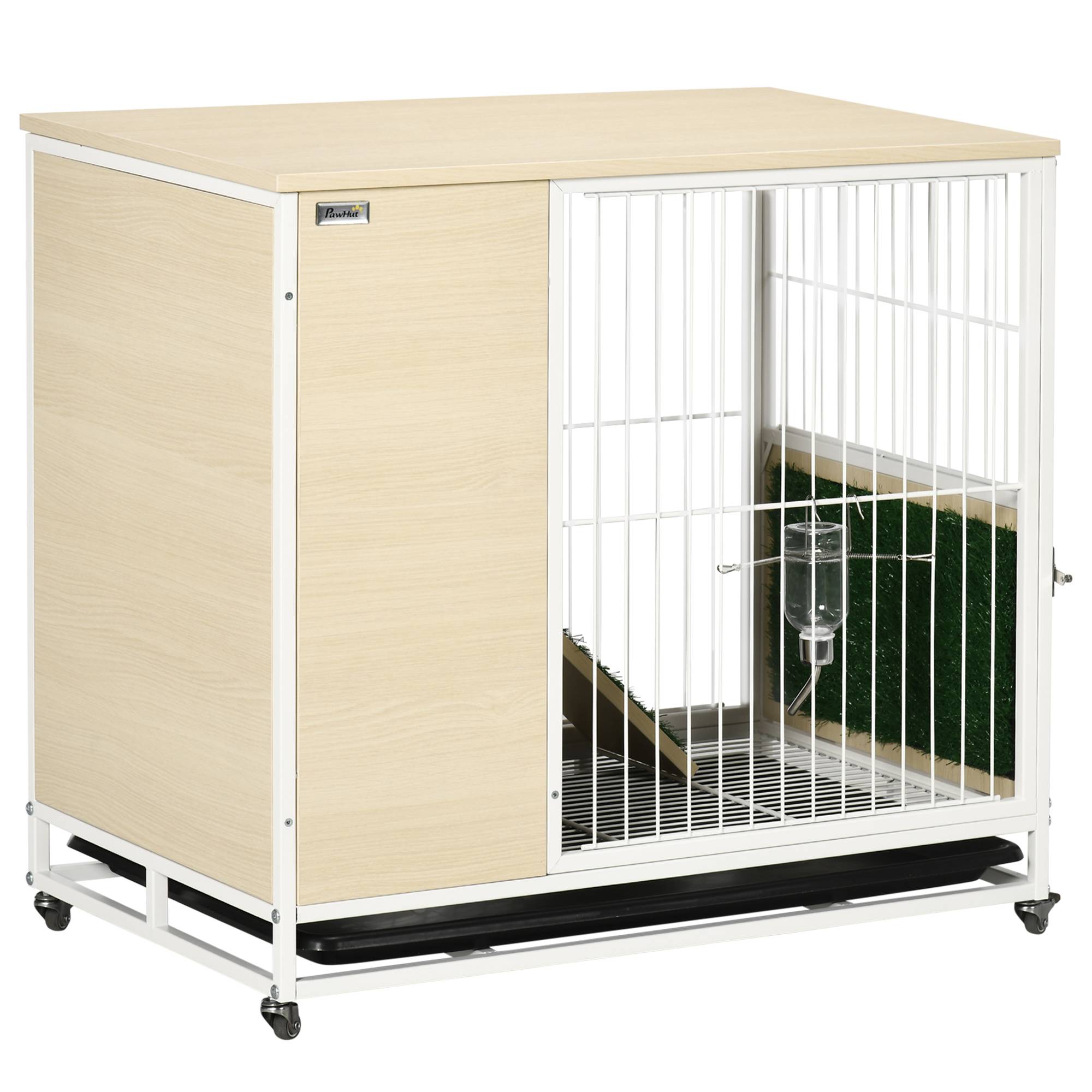 Cage à lapin clapier sur roulettes toit ouvrant plates-formes avec plateau amovible 78 x 52,5 x 76,5 cm naturel - Image 1