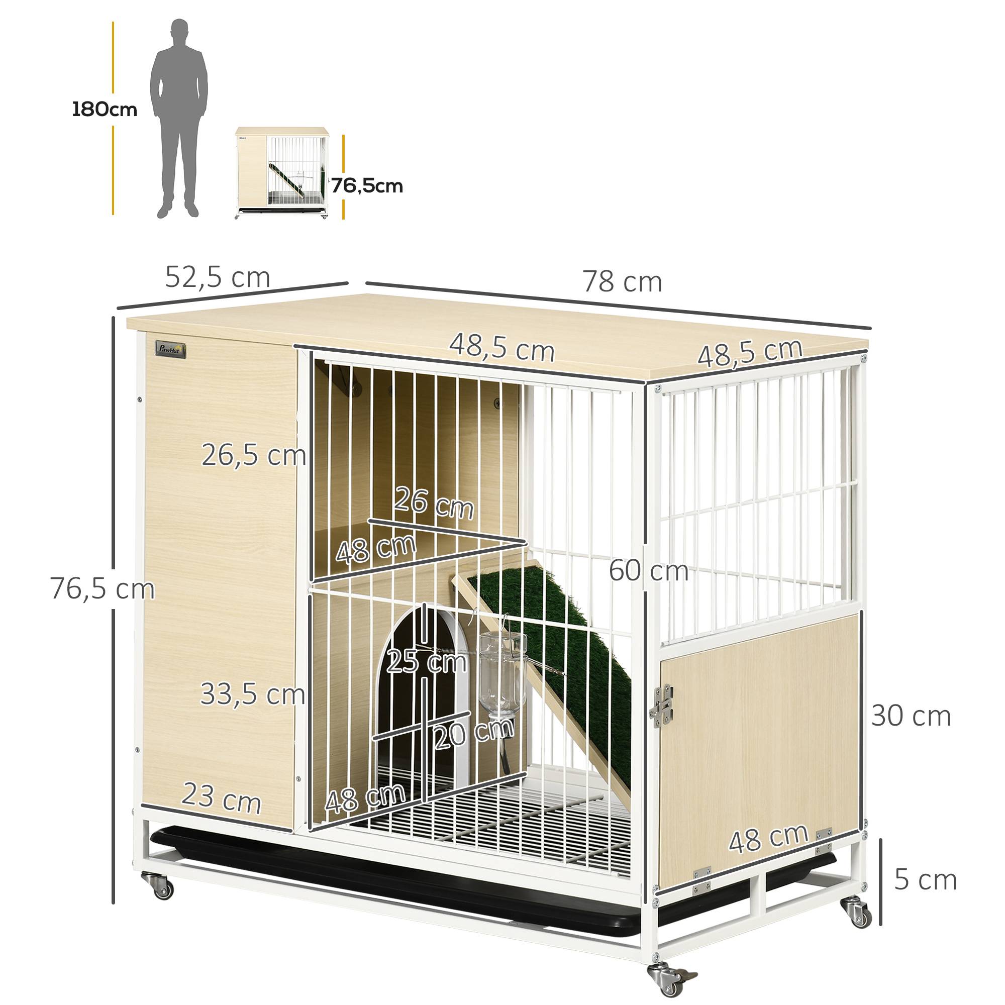 Cage à lapin clapier sur roulettes toit ouvrant plates-formes avec plateau amovible 78 x 52,5 x 76,5 cm naturel - Image 5