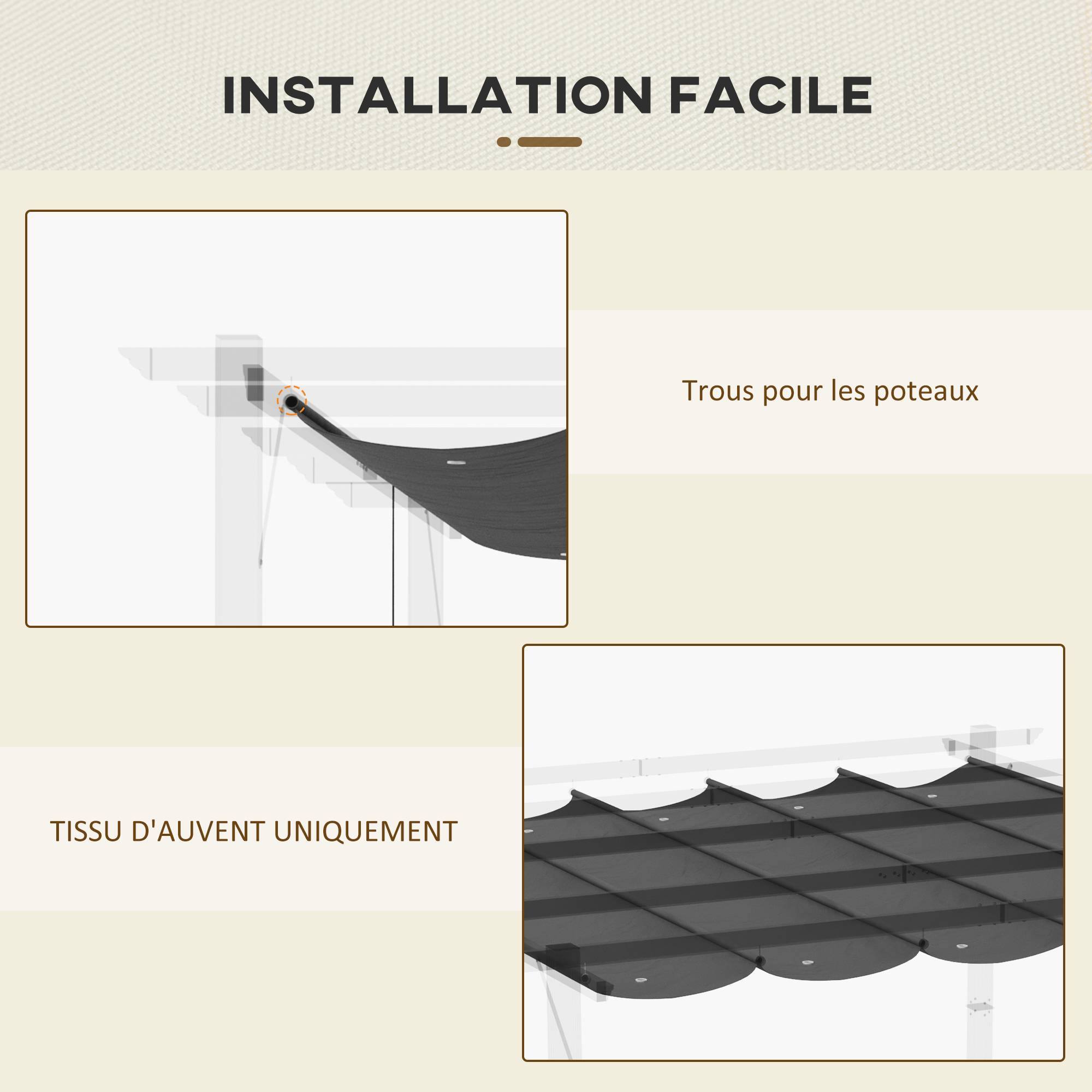 Outsunny - Toile de toit pergola tonnelle rétractable 3x3m toile gris foncé - Outsunny - Image 6