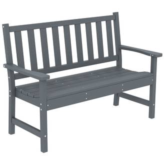 Banc de jardin 2 places, banc d'extérieur en plastique résistant aux intempéries avec structure à lattes, dossier imitation bois, gris