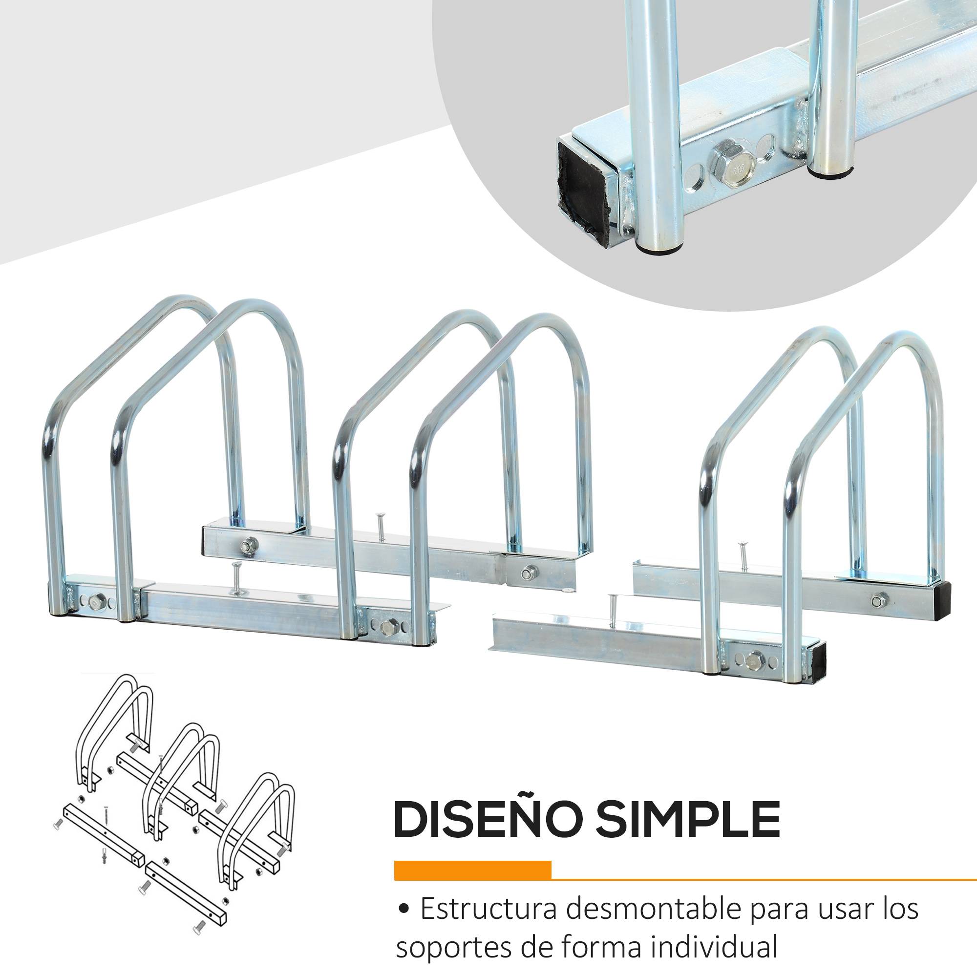 Support à vélos pour 3 vélos, pour intérieur et extérieur, 76 x 33 x 27 cm, argent - Image 7