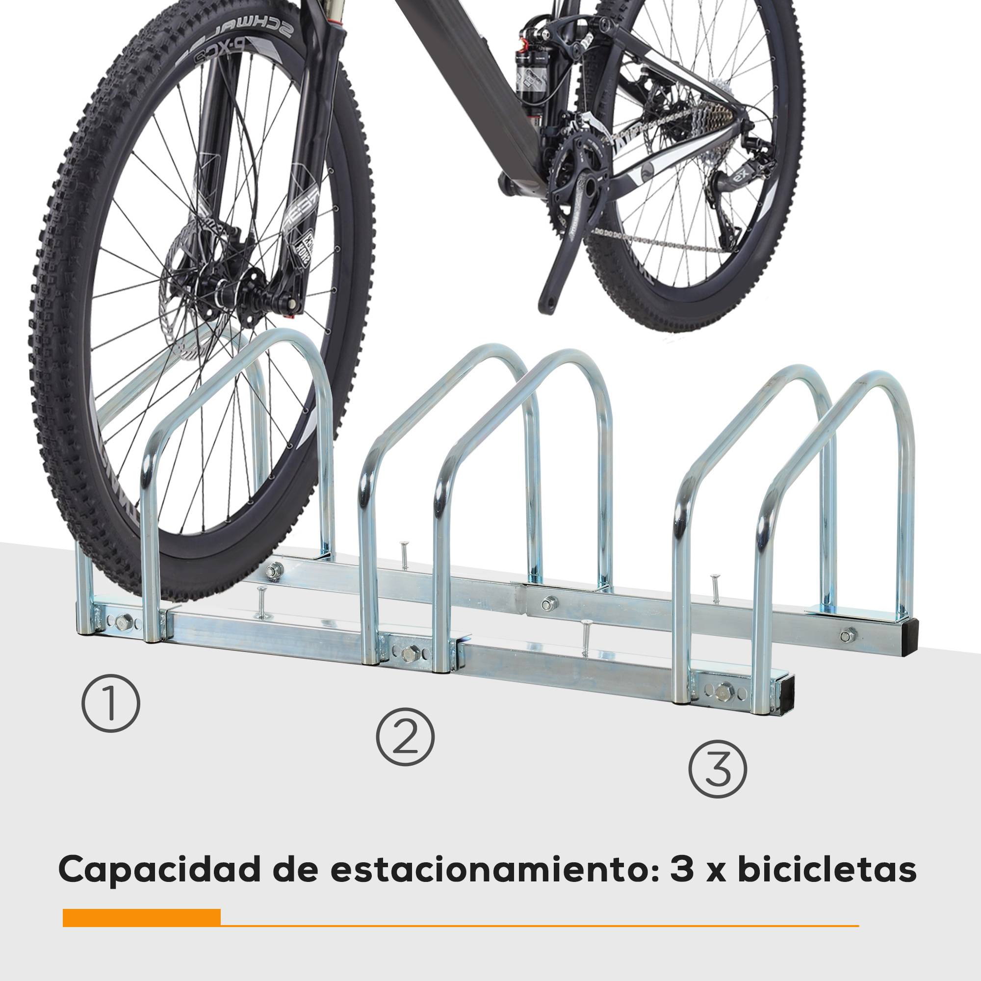Support à vélos pour 3 vélos, pour intérieur et extérieur, 76 x 33 x 27 cm, argent - Image 6