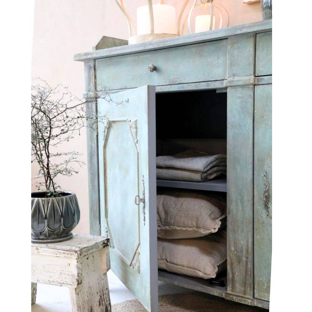 Chemin De Campagne - Buffet 2 portes en bois de pin bleu antique opale 142 x 43 x 104 cm Chemin de campagne - Image 3