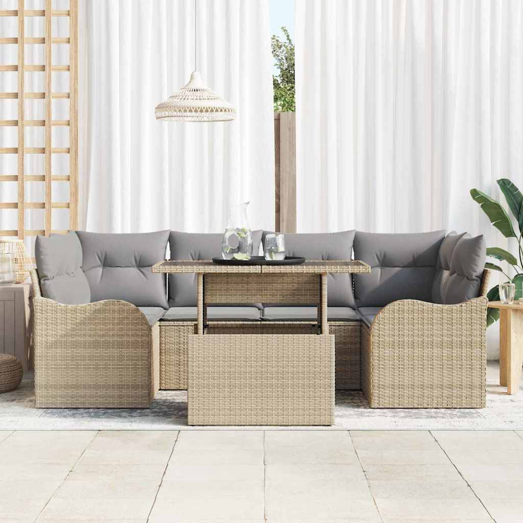 Vidaxl - Ensemble de canapé de jardin 7 pcs Beige Poly rotin vidaXL 3348396 - Image 4