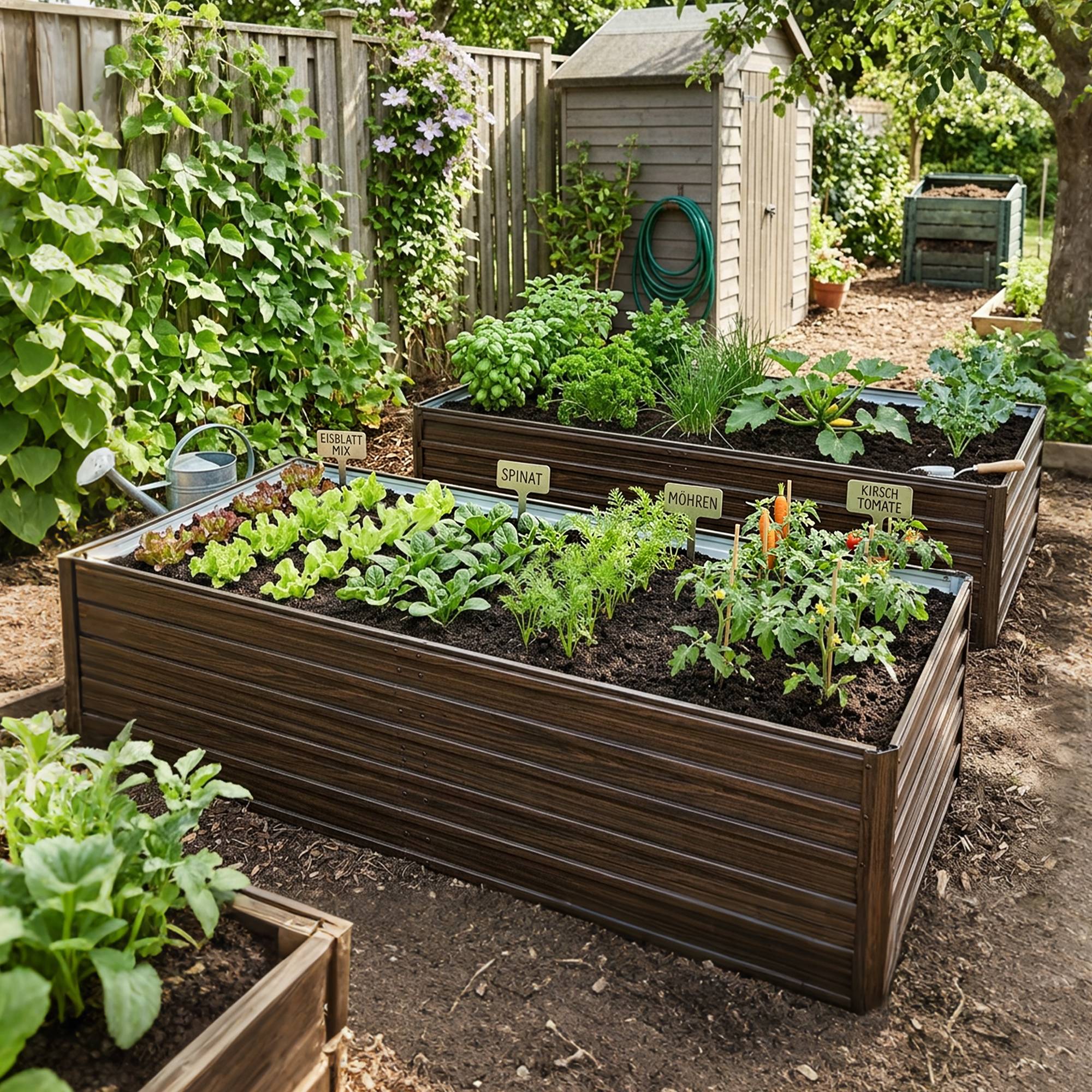 Carré potager surélevé métal aspect bois pour jardin fond ouvert antirouille 219x112x64cm - ComfortXL Outdoor Living - Image 7