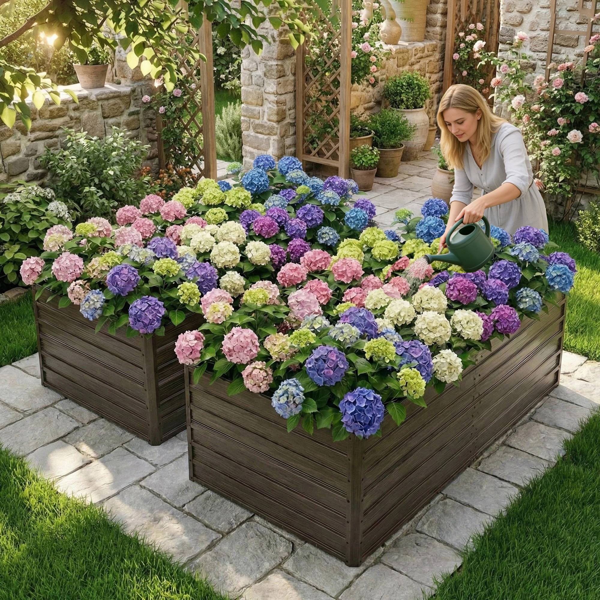 Carré potager surélevé métal aspect bois pour jardin fond ouvert antirouille 219x112x64cm - ComfortXL Outdoor Living - Image 1