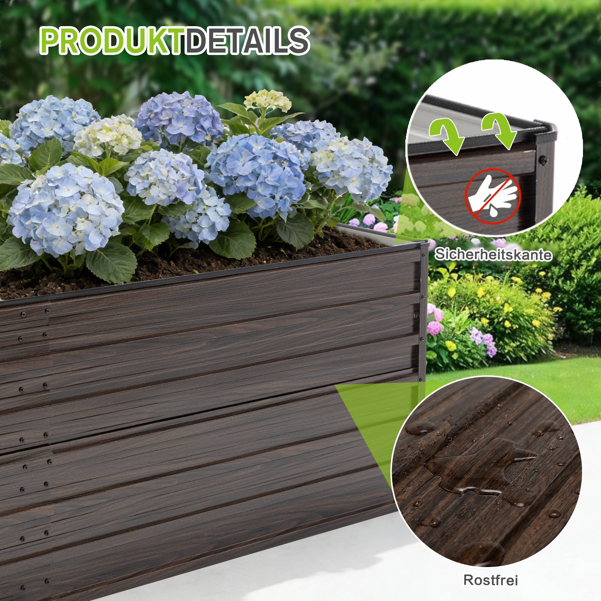 Carré potager surélevé métal aspect bois pour jardin fond ouvert antirouille 219x112x64cm - ComfortXL Outdoor Living - Image 5