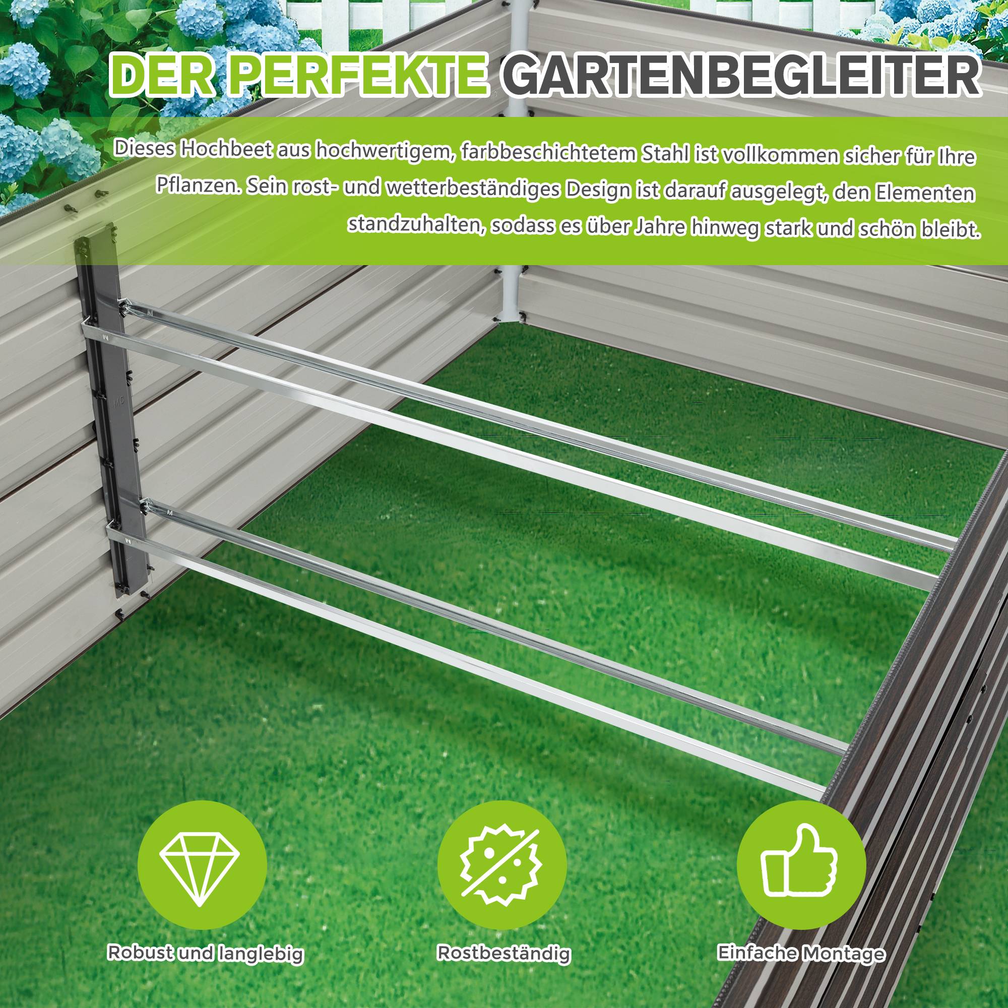 Carré potager surélevé métal aspect bois pour jardin fond ouvert antirouille 219x112x64cm - ComfortXL Outdoor Living - Image 4