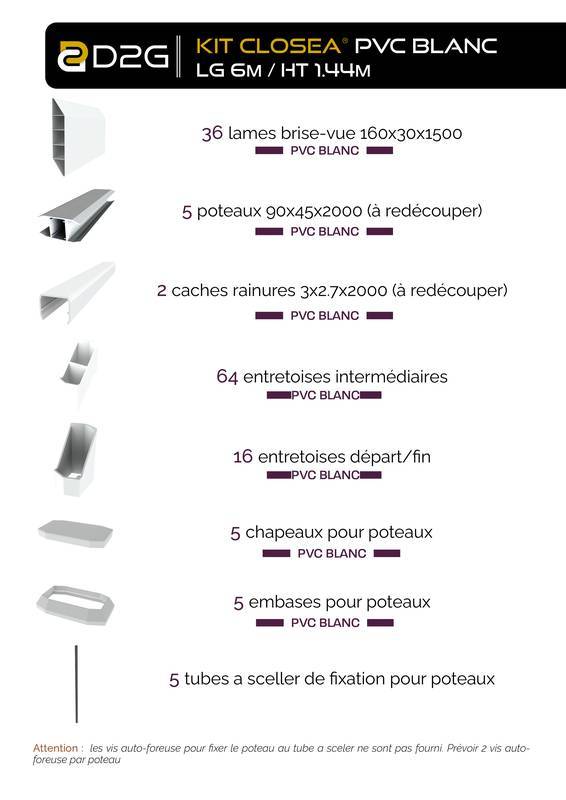 Closea - Kit cloture - Lame 16cm   - PVC Blanc - LG: 6m x H: 1m44 Closea - Image 4