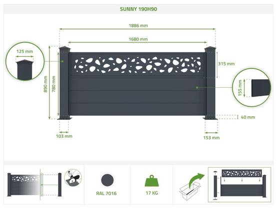CASANOOV - Casanoov Lot de 2 kits de clôture aluminium SUNNY H.90 cm - kits complet 3.8m - Image 2