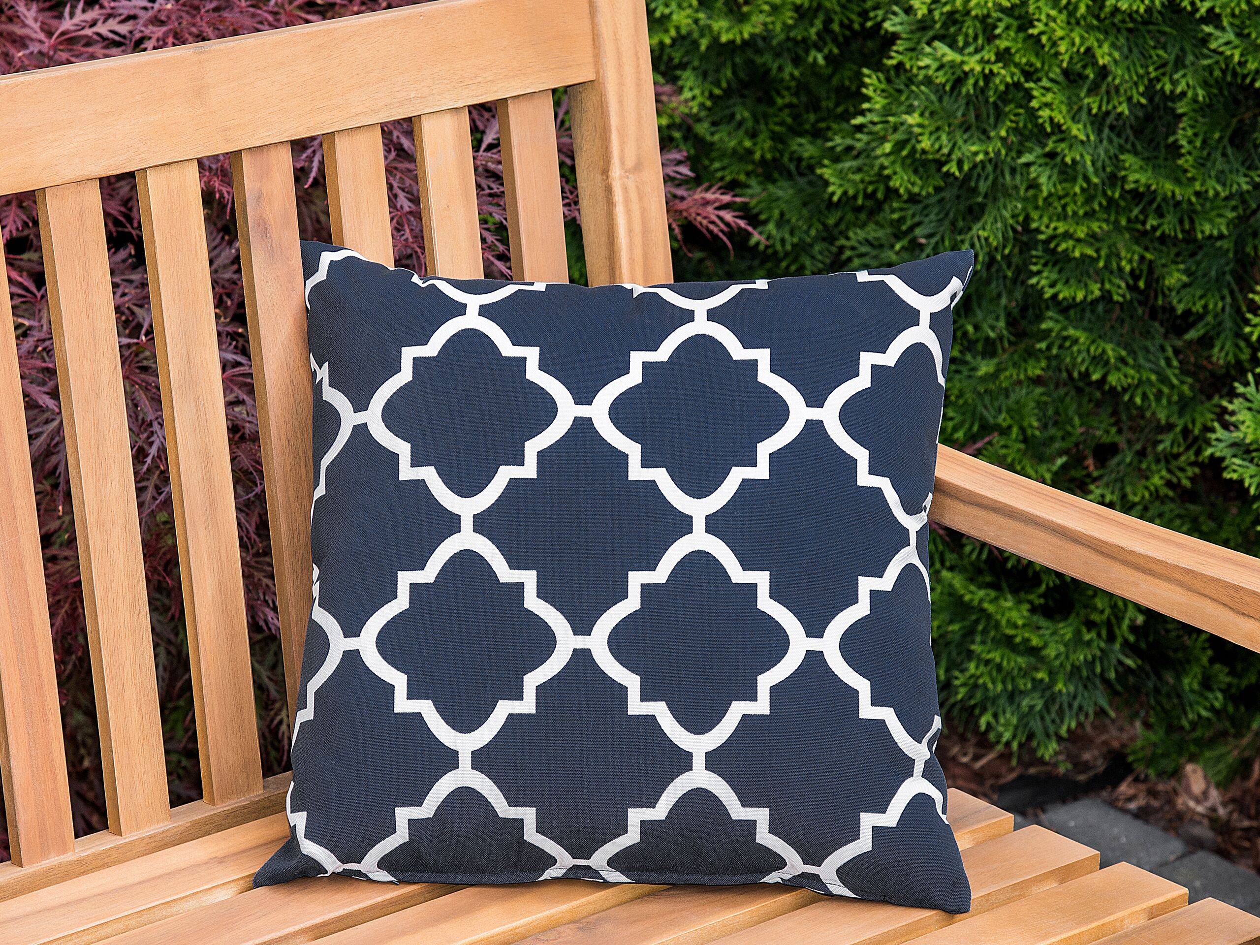 Beliani - 2 Coussins Décoratifs pour Jardin 40 x 40 cm avec Housse Amovible en Tissu Imperméable Anti UV et Hydrofuge Motif Marocain Bleu et Blanc Beliani - Image 2