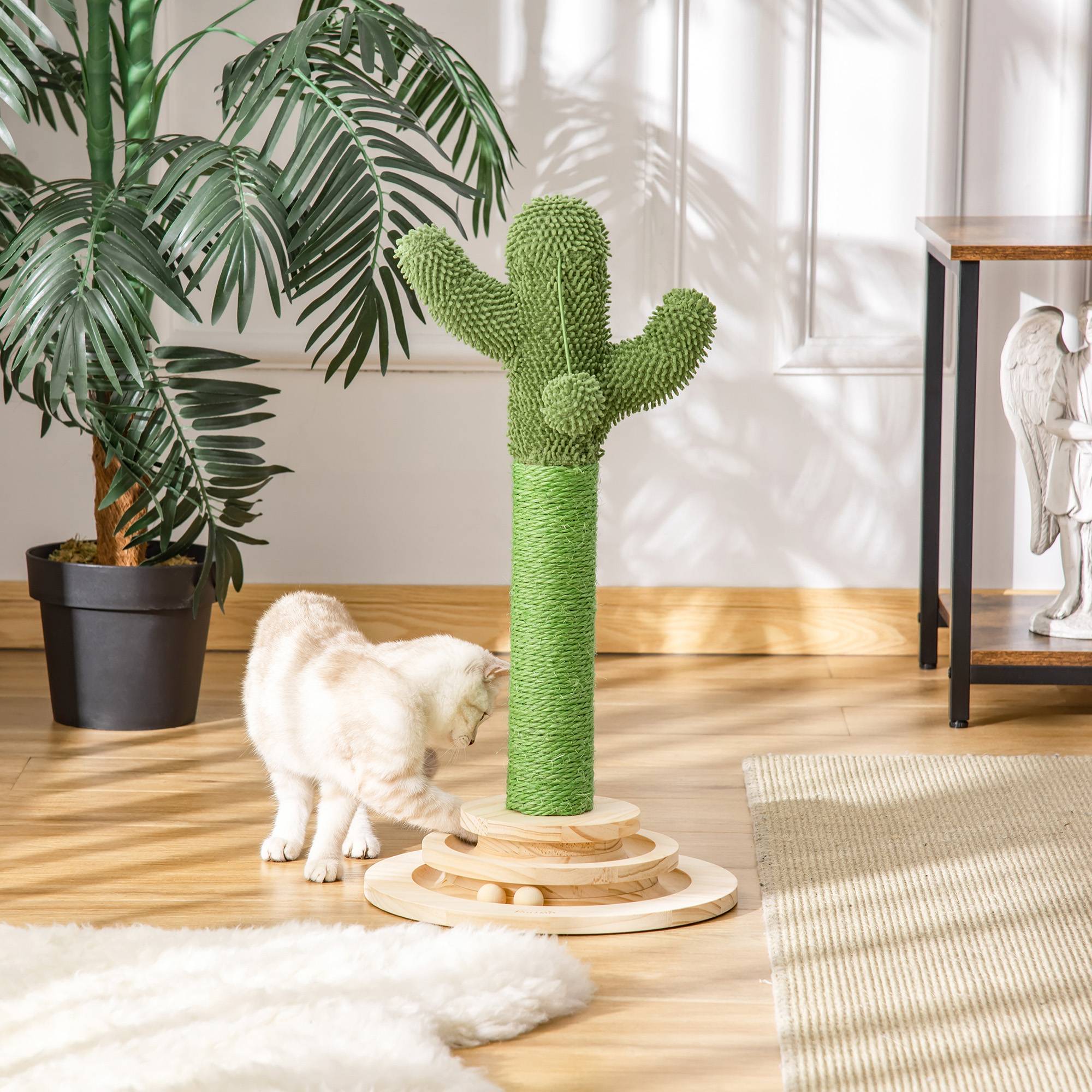 Pawhut - Griffoir chat design cactus - jouet pompon suspendu, jouet boules - bois de pin sisal vert - Image 7