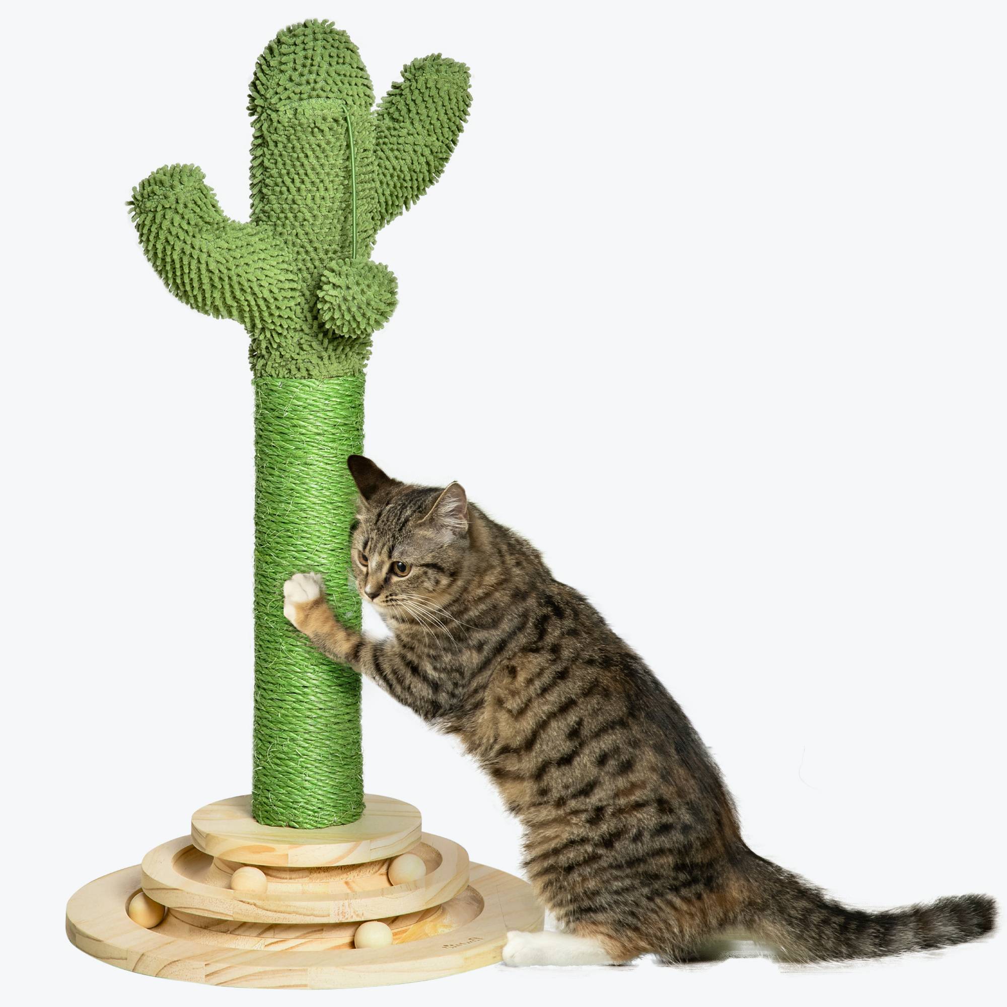 Pawhut - Griffoir chat design cactus - jouet pompon suspendu, jouet boules - bois de pin sisal vert - Image 1
